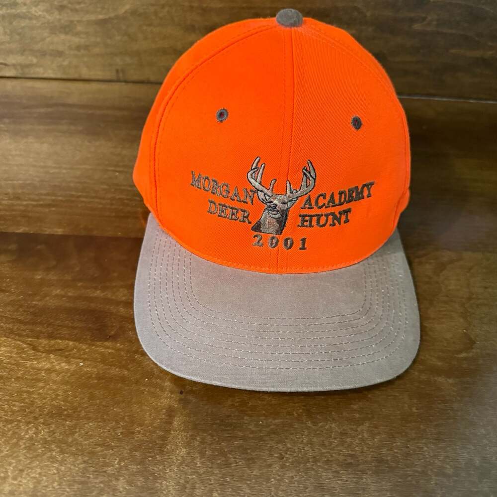 Vintage 2001 Morgan Academy Deer Hunt Snapback Hat Cap Orange Grey